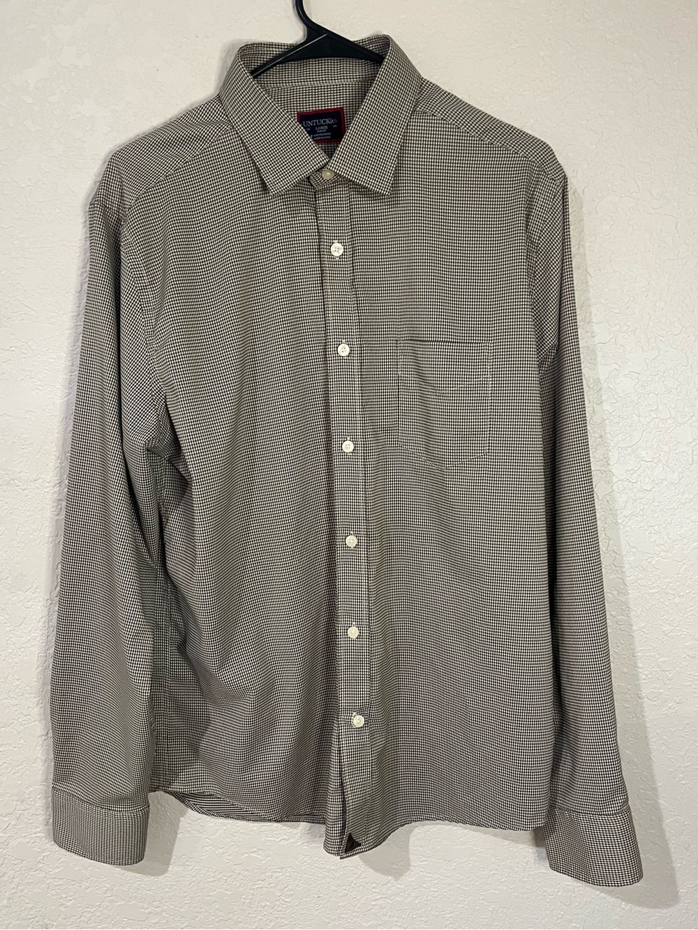 UNTUCKit Men's Long-Sleeve Microcheck Dress Shirt - Brown and White
